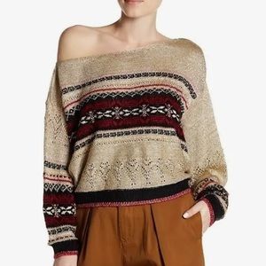 Free People gold metallic sweater asymmetrical shoulders - extra small - GUC